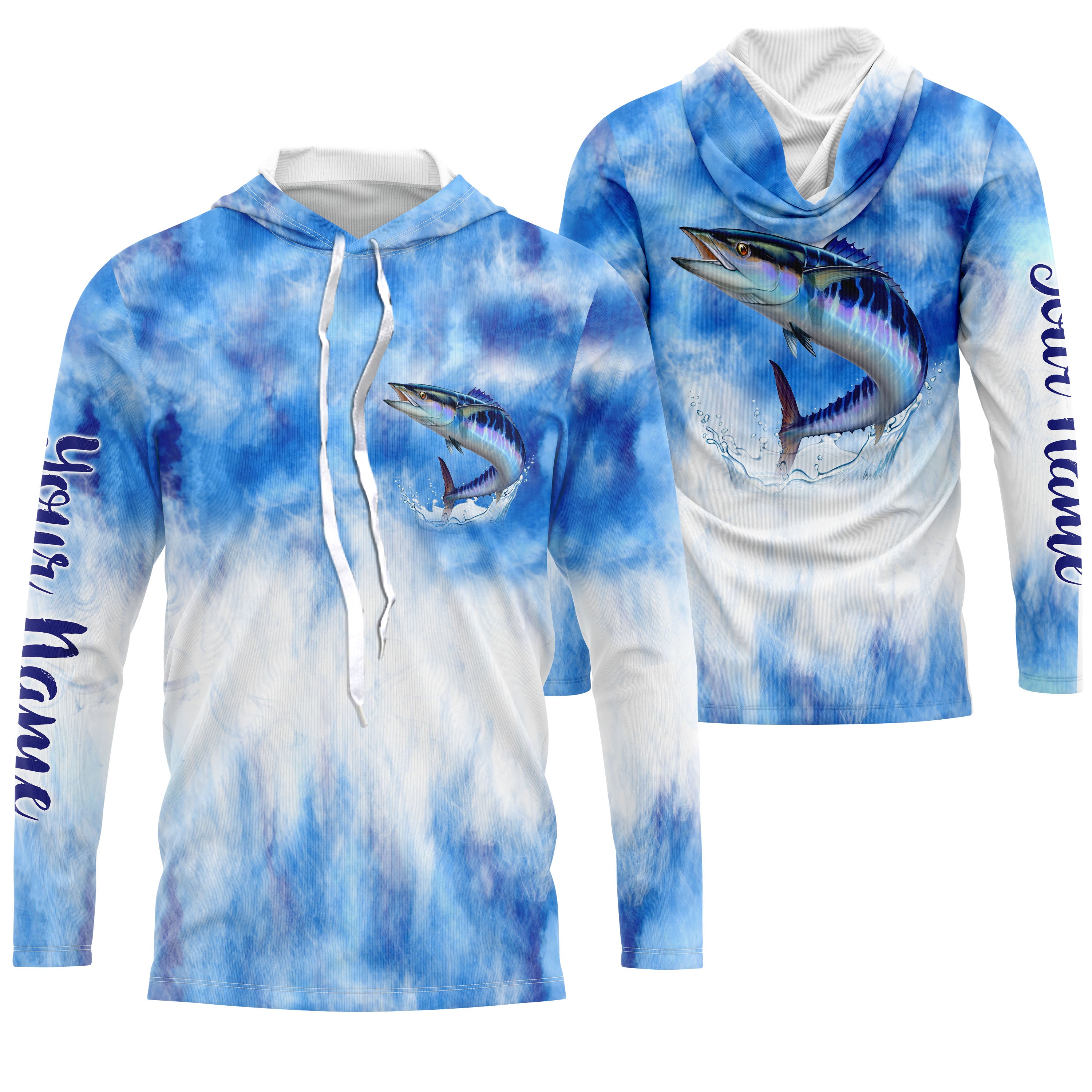 Wahoo saltwater fishing blue sea camo Custom fishing Long sleeve, Long Sleeve Hooded NPQ794