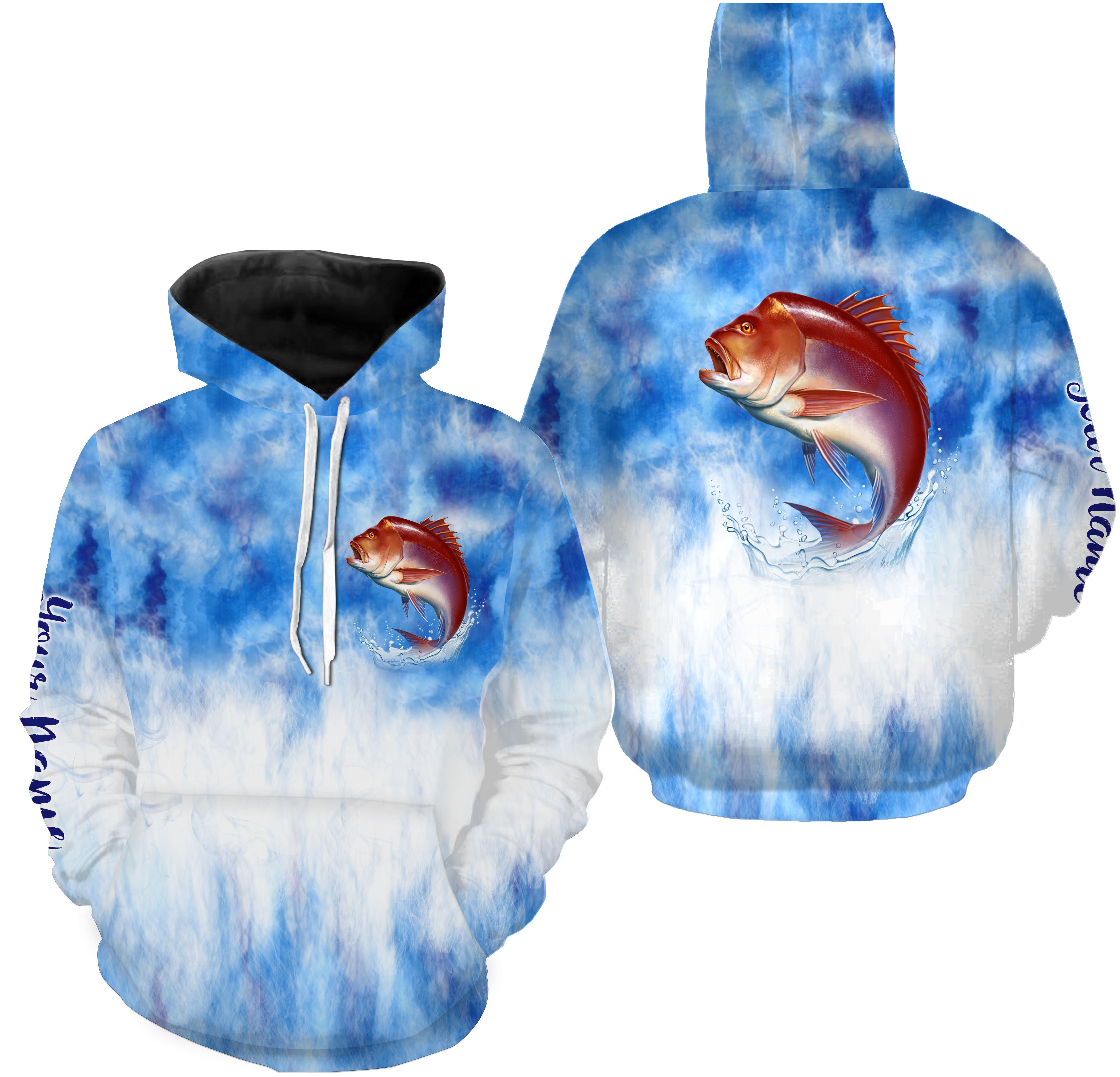 Red snapper saltwater fishing blue sea camo Custom name fishing jerseys  | Hoodie - NPQ796