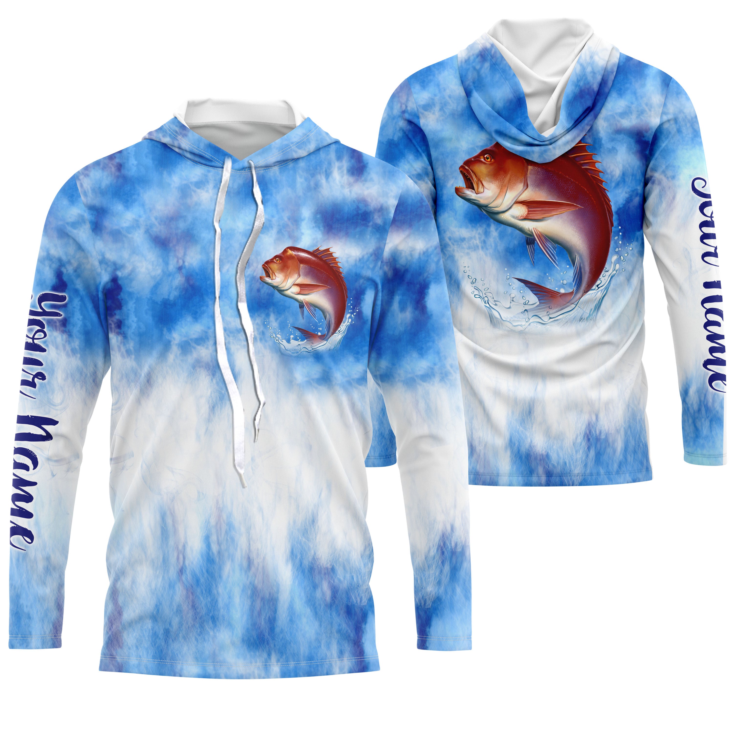 Red snapper saltwater fishing blue sea camo Custom fishing Long sleeve, Long Sleeve Hooded NPQ796