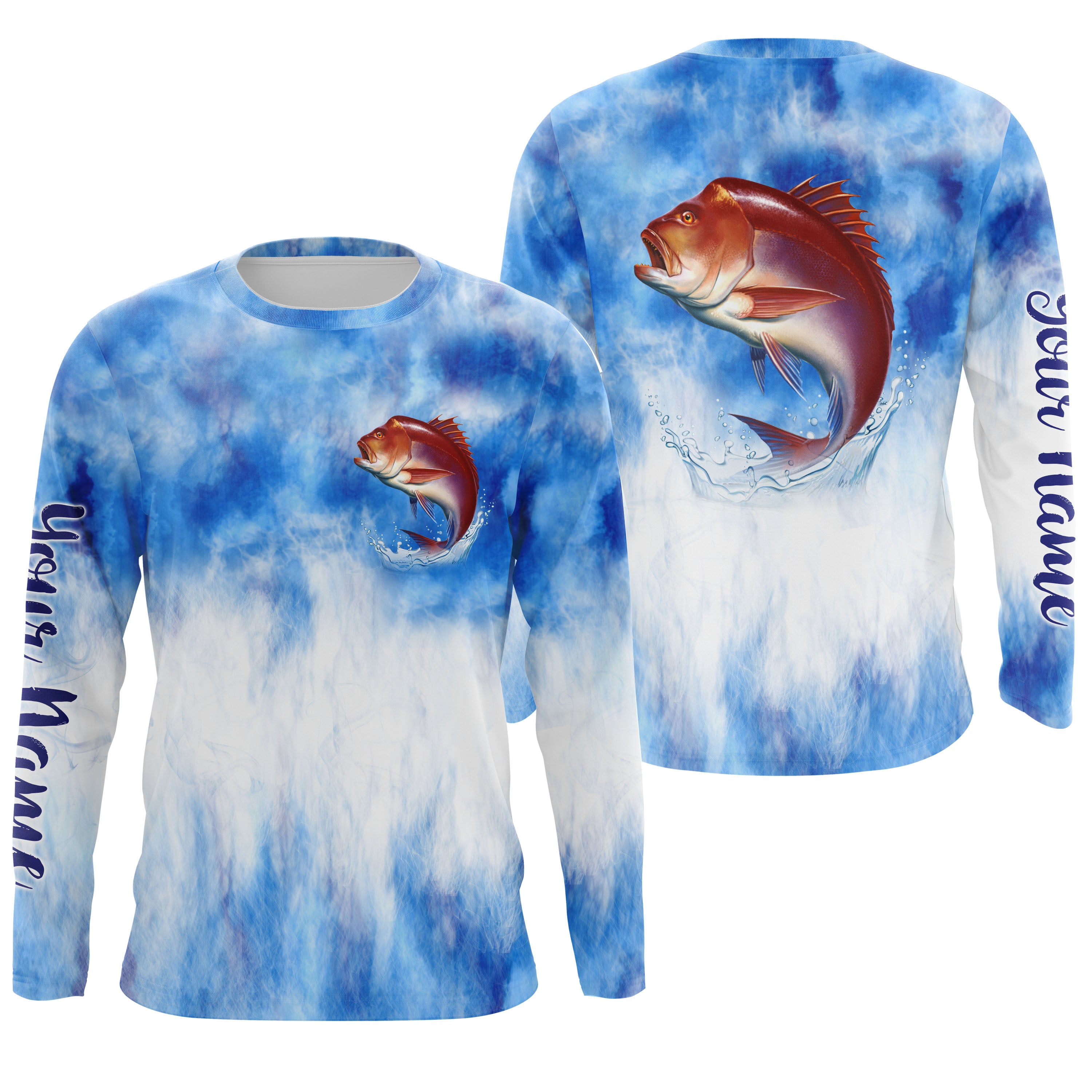 Red snapper saltwater fishing blue sea camo Custom fishing Long sleeve, Long Sleeve Hooded NPQ796