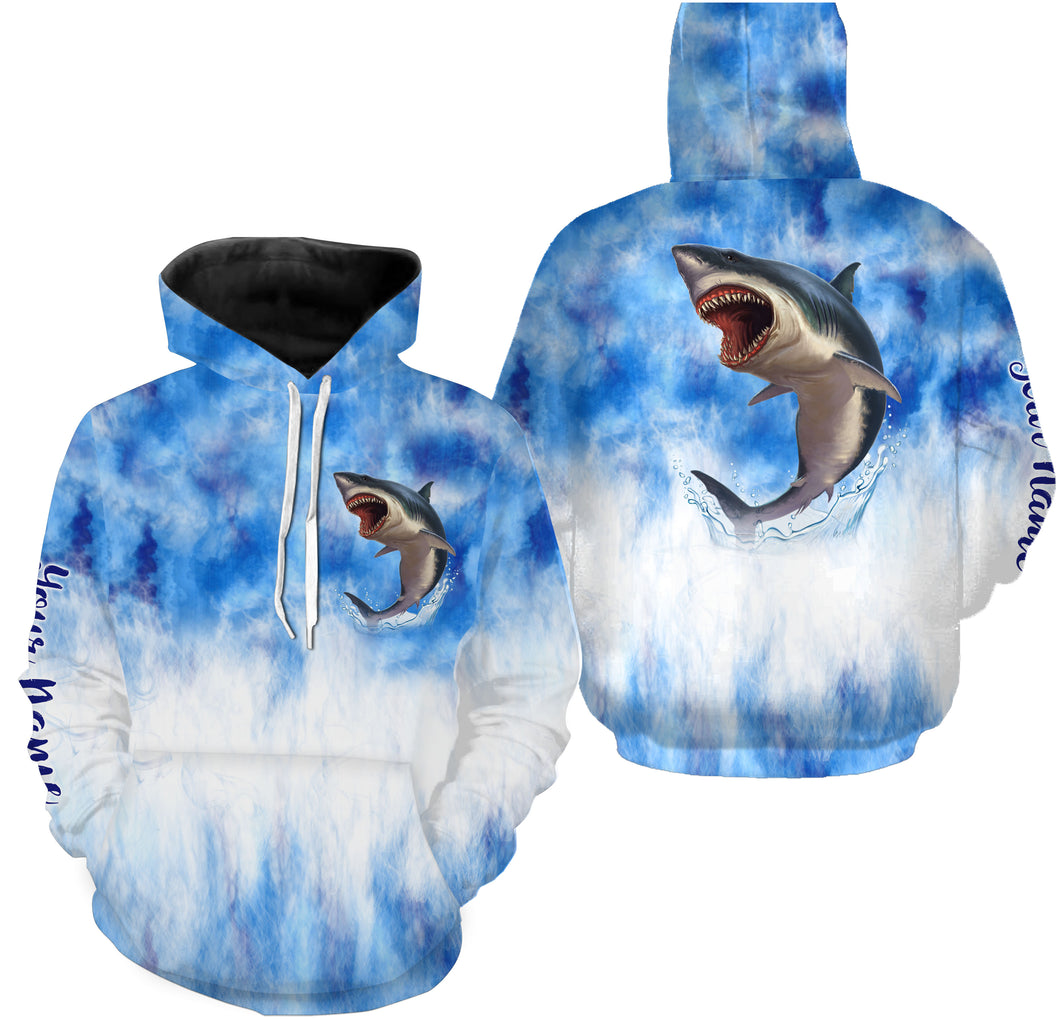 Shark fishing blue sea camo Custom name fishing jerseys  | Hoodie - NPQ799