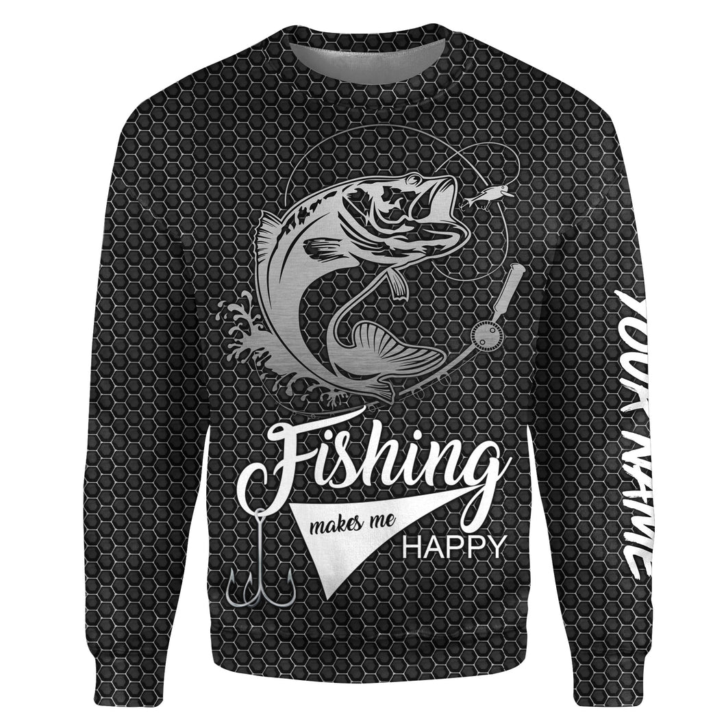Largemouth bass fishing makes me happy Custom Name 3D All Over Printed Sweatshirt - NPQ633