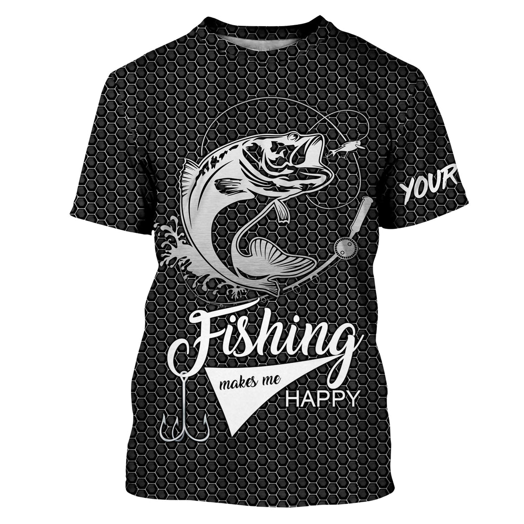 Largemouth bass fishing makes me happy Custom Name 3D All Over Printed Tshirt - NPQ633