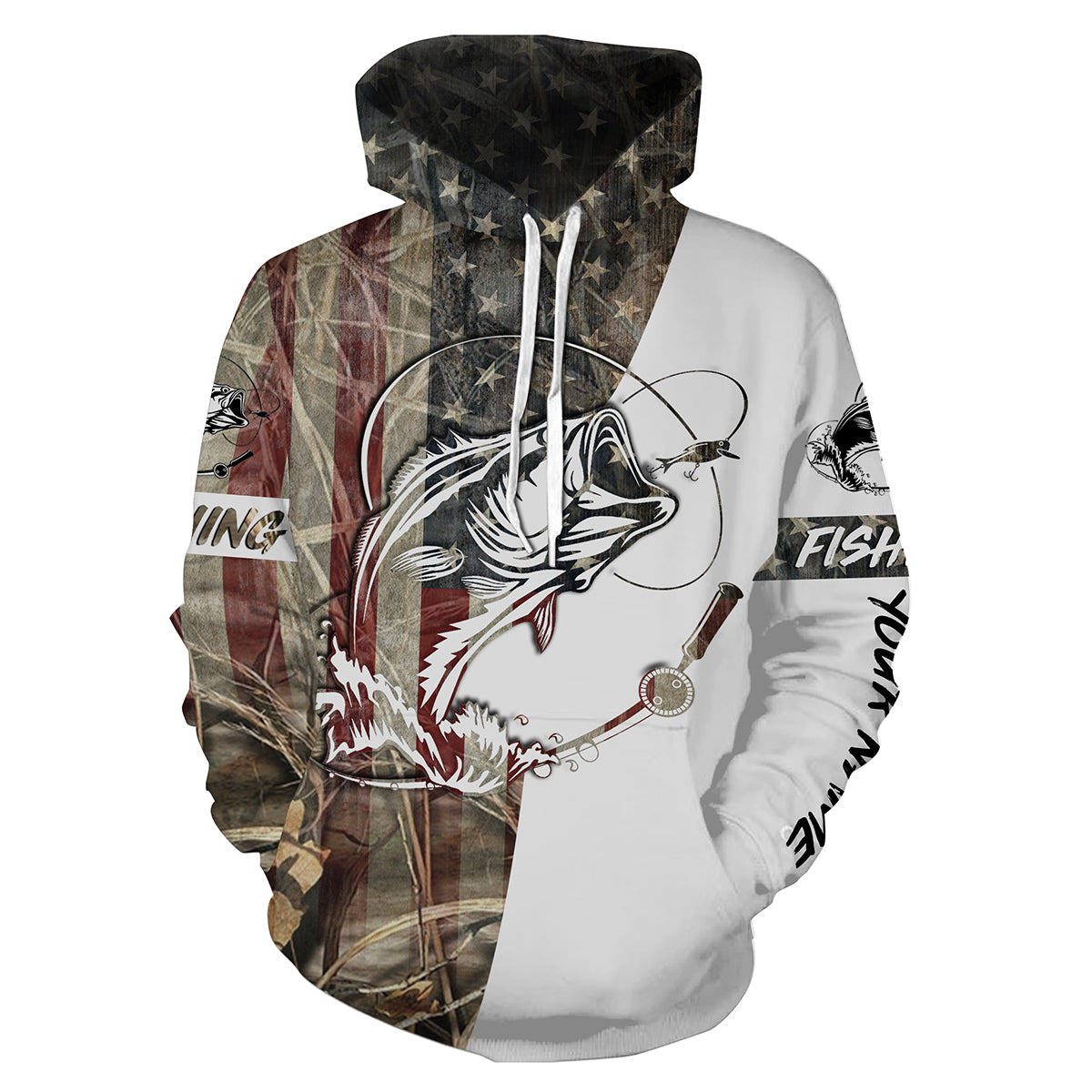 Bass Fishing American USA Flag Camo Custom Name 3D Hoodie For Fisherman Personalized Fishing Gifts