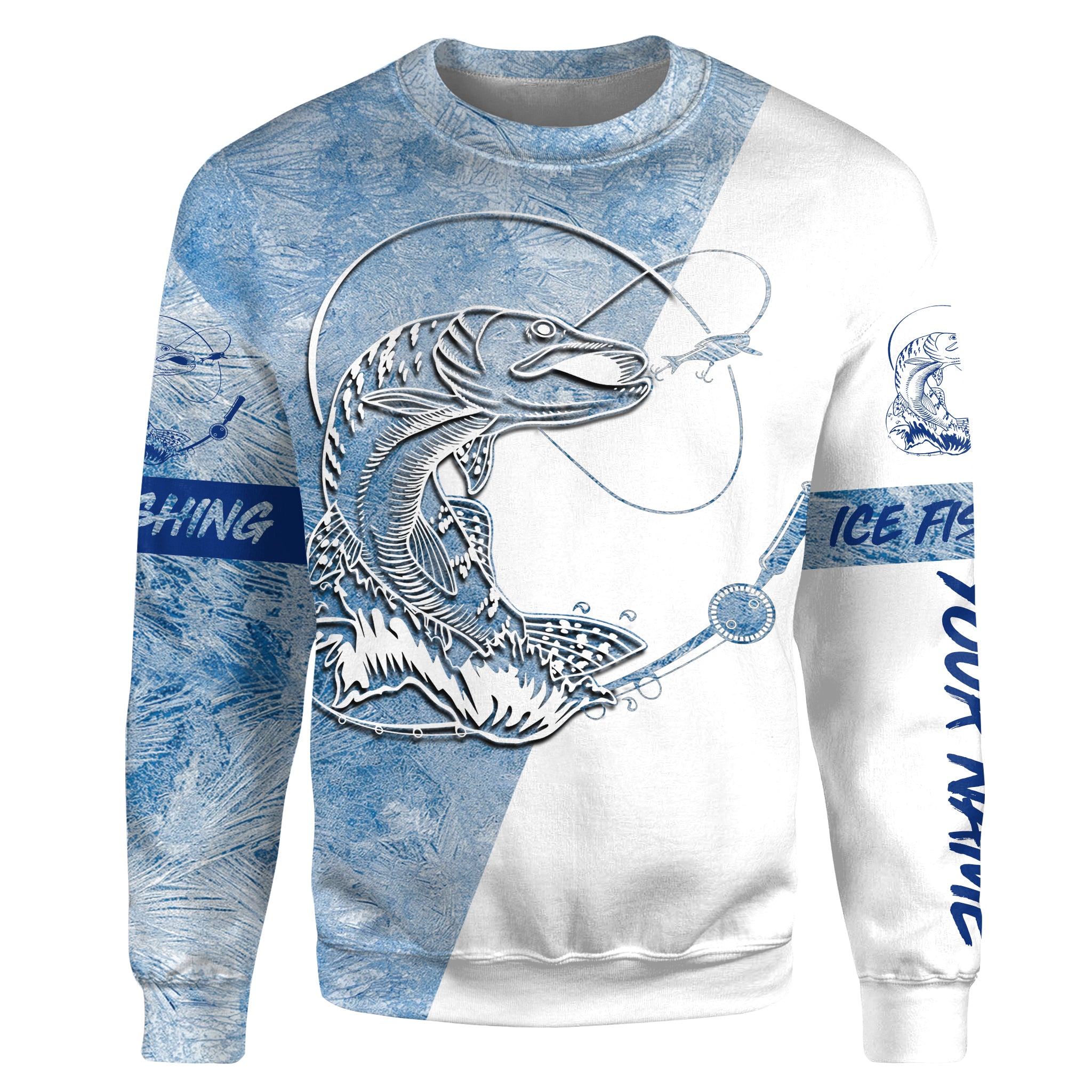 Northern Pike Ice Fishing Winter Fishing Custom Name All Over Printed Crew Neck Sweatshirt SDF78