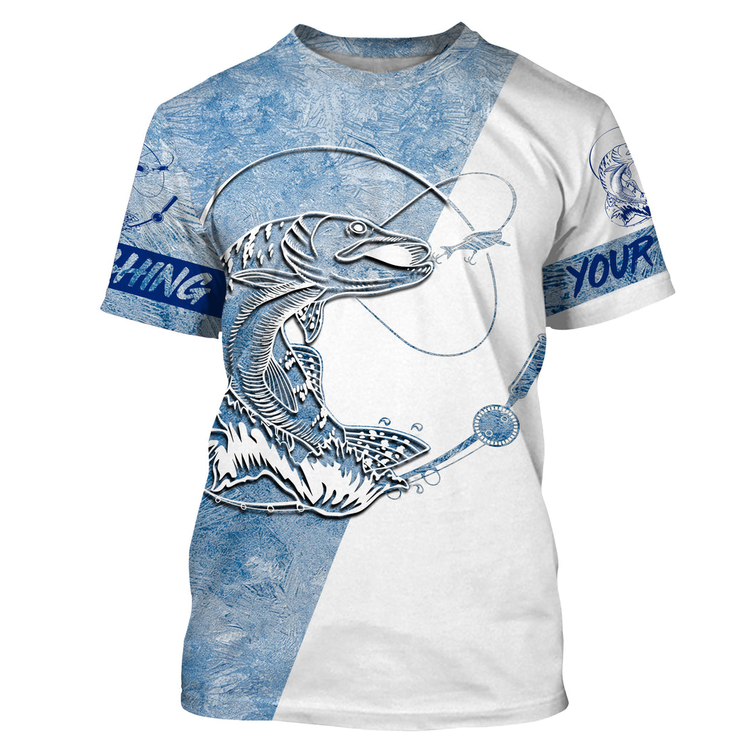 Northern Pike Ice Fishing Winter Fishing Custom Name All Over Printed T-shirt SDF78
