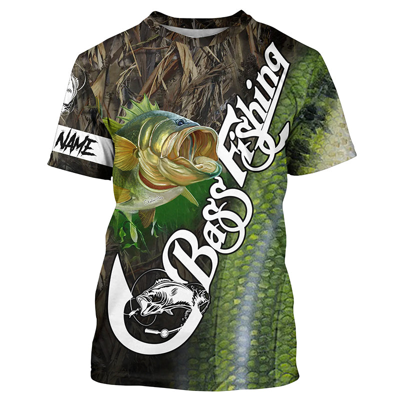 Largemouth Bass Fishing Bass Scales Custom Name Fishing Shirts, Bass Fisherman Fishing Gift for Dad | T-shirt - SDF96