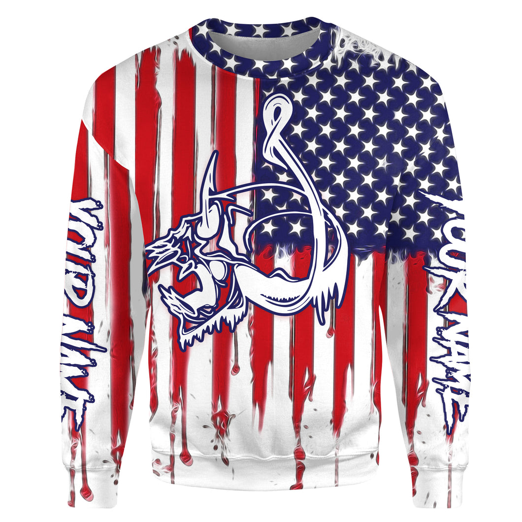American flag Skull Fishing hook Shirts, Fishing Shirt, Personalized Fishing gifts | Sweatshirt - SDF102