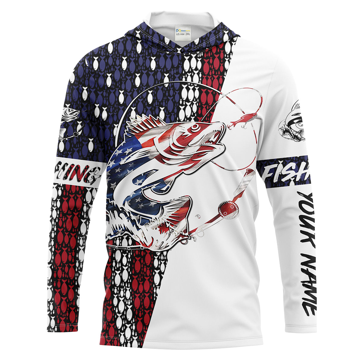 Mens Walleye Fishing American Flag Patriotic 4th of July Performance Long Sleeves Shirt - SDF2