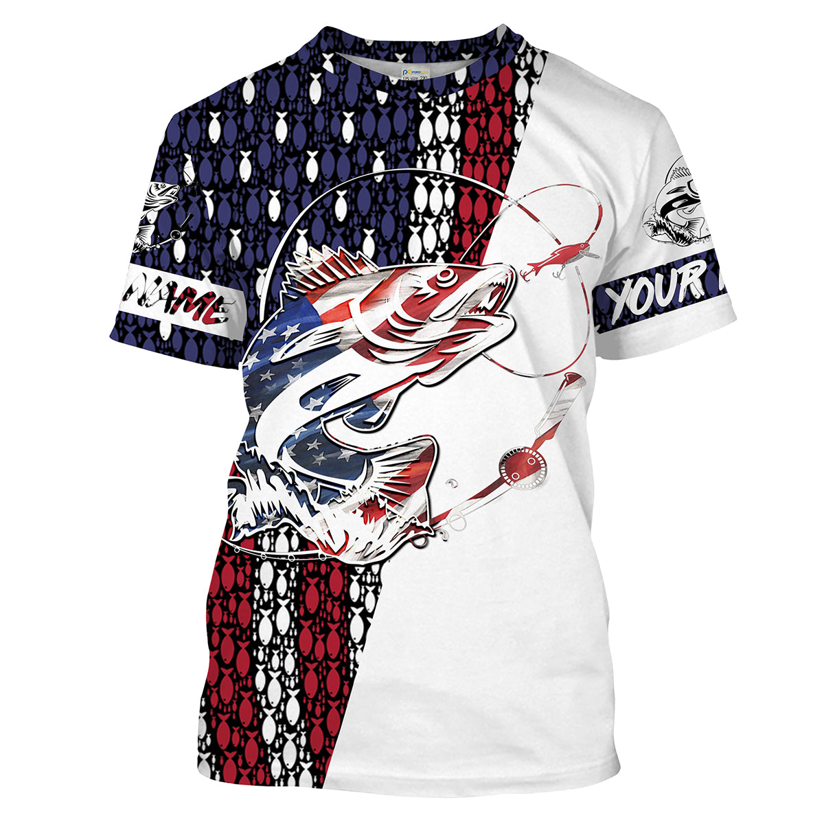 Mens Walleye Fishing American Flag Patriotic 4th of July T-Shirt - SDF2