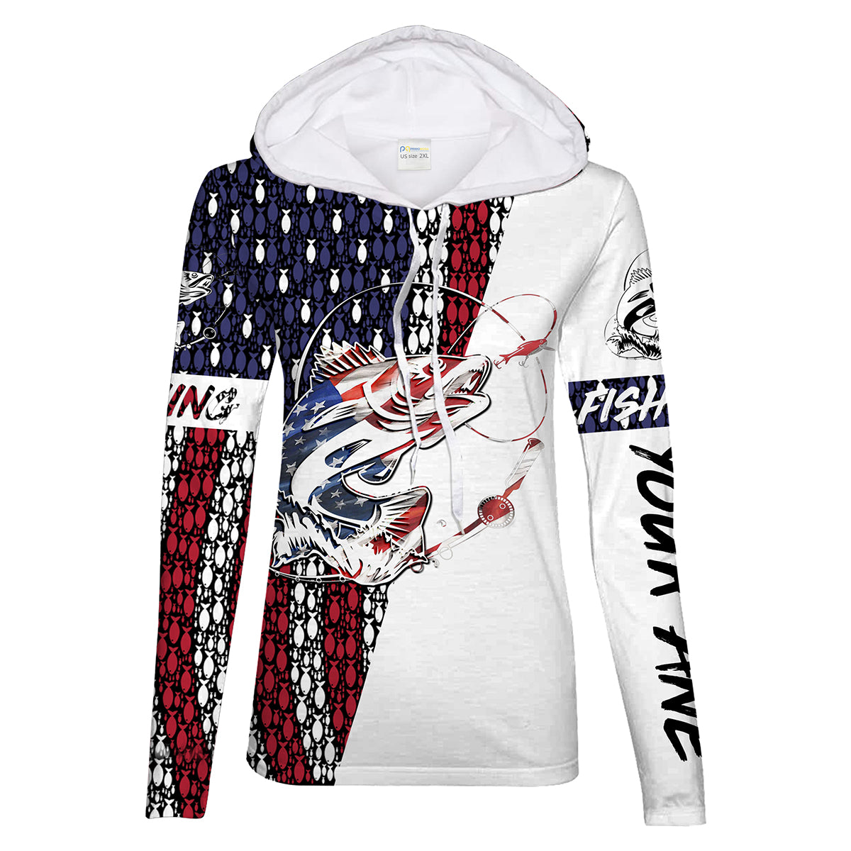 Womens Walleye Fishing American Flag Patriotic 4th of July Performance Long Sleeves Shirt - SDF2