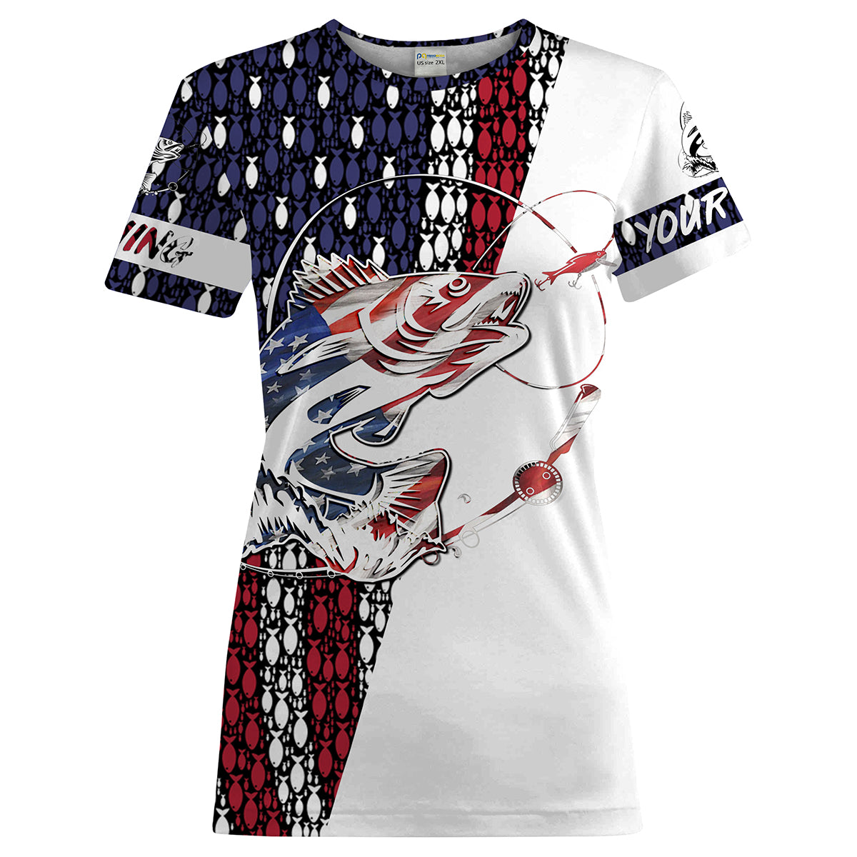 Womens Walleye Fishing American Flag Patriotic 4th of July T-Shirt - SDF2