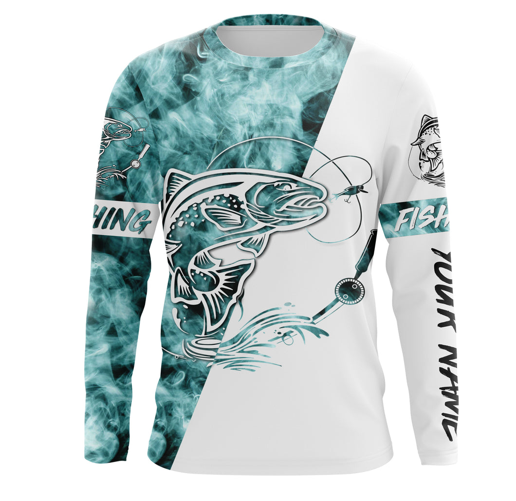 Trout Fishing Blue Smoke 3D Custom Name Shirts Personalized Fishing Gifts | Long sleeves - SDF141