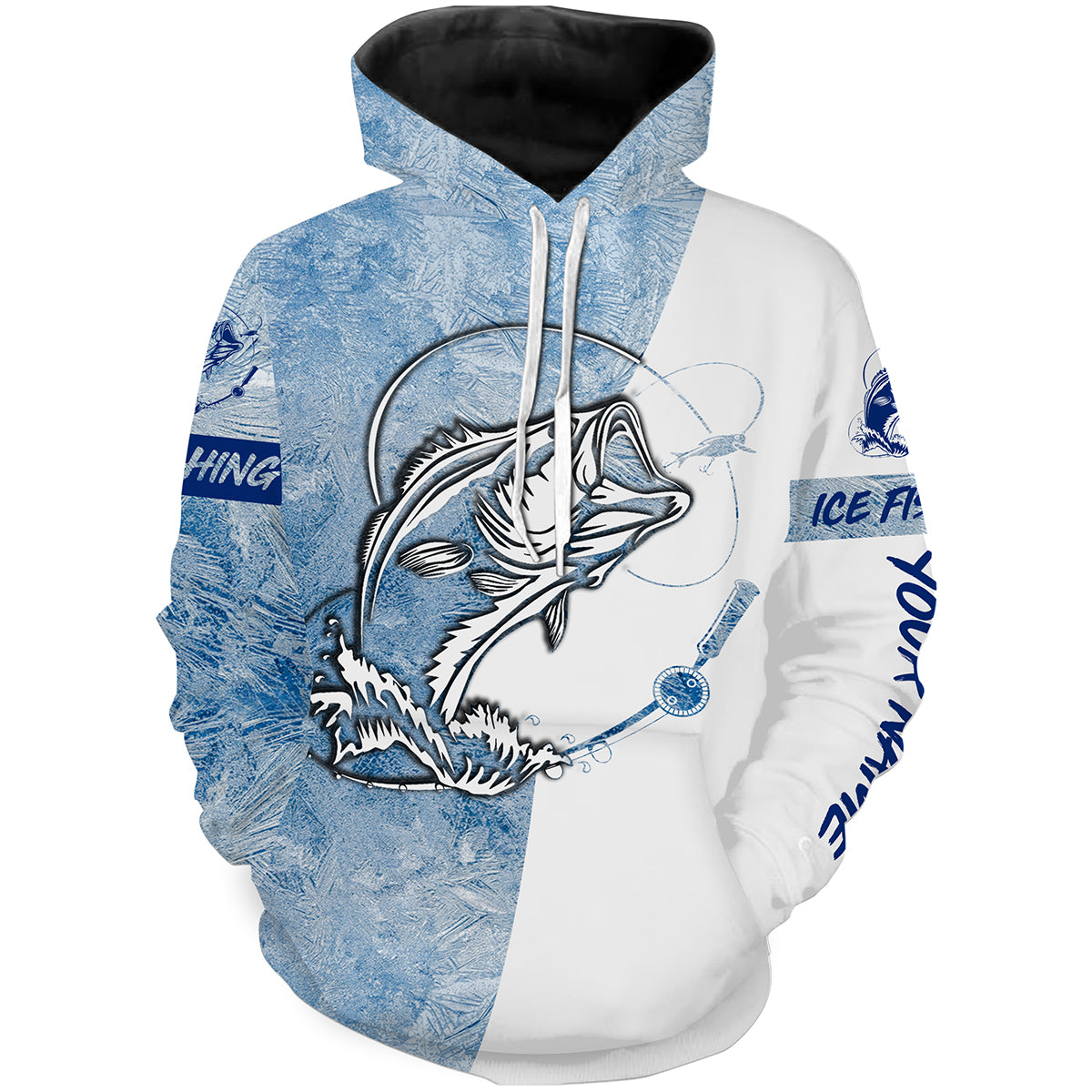 Ice Fishing Largemouth Bass Winter Fishing Custom Name All Over Printed Hoodie SDF75