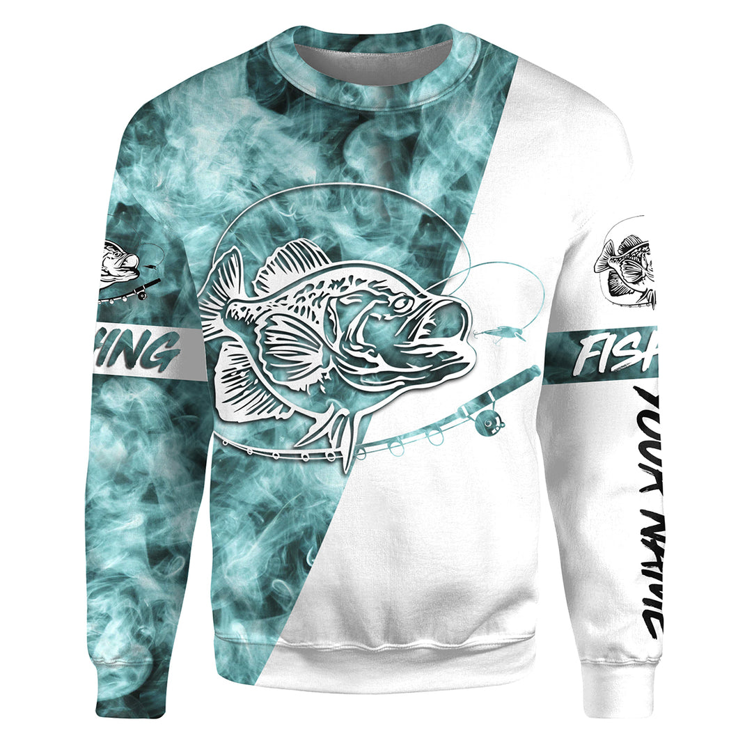 Crappie Fishing Blue Smoke 3D Customized Name Shirts For Fisherman Personalized Fishing Gifts | Sweatshirt - SDF84
