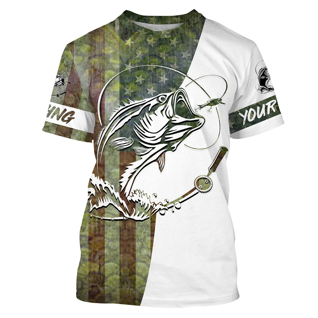 Fishing Shirt Green Bass Scales American USA Flag Customized Name Shirt | Tshirt - SDF131
