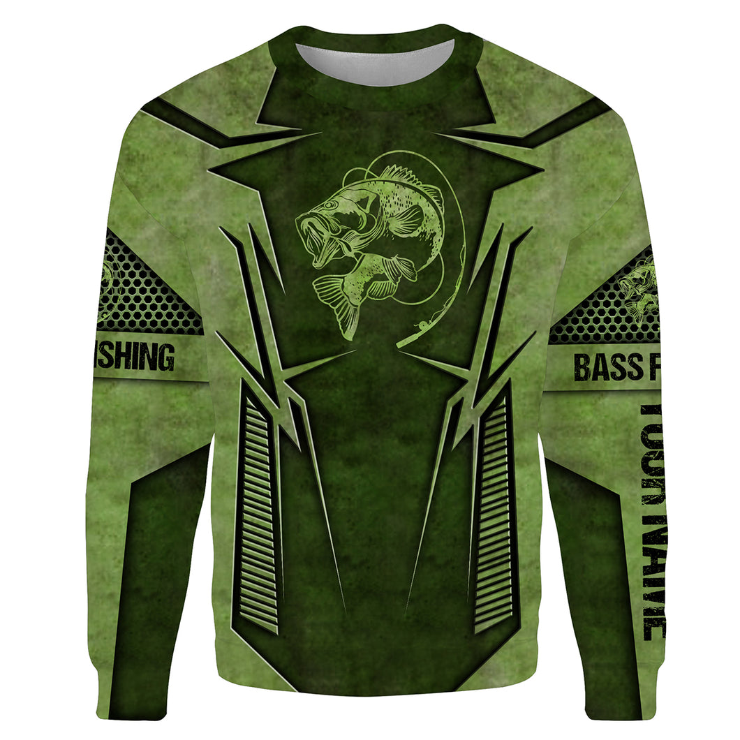 Largemouth Bass Fishing Customize Name All Over Printed Crew Neck Sweatshirt Personalized Fishing Shirt - SDF29
