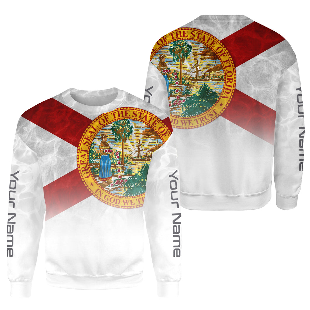 Florida State Flag Custom Name Florida Fishing All Over Printed Sweatshirt, Fishing Gifts SDF79