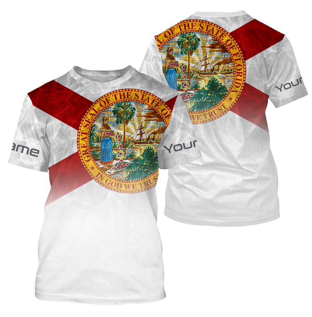 Florida State Flag Custom Name Florida Fishing All Over Printed T-shirt, Fishing Gifts SDF79