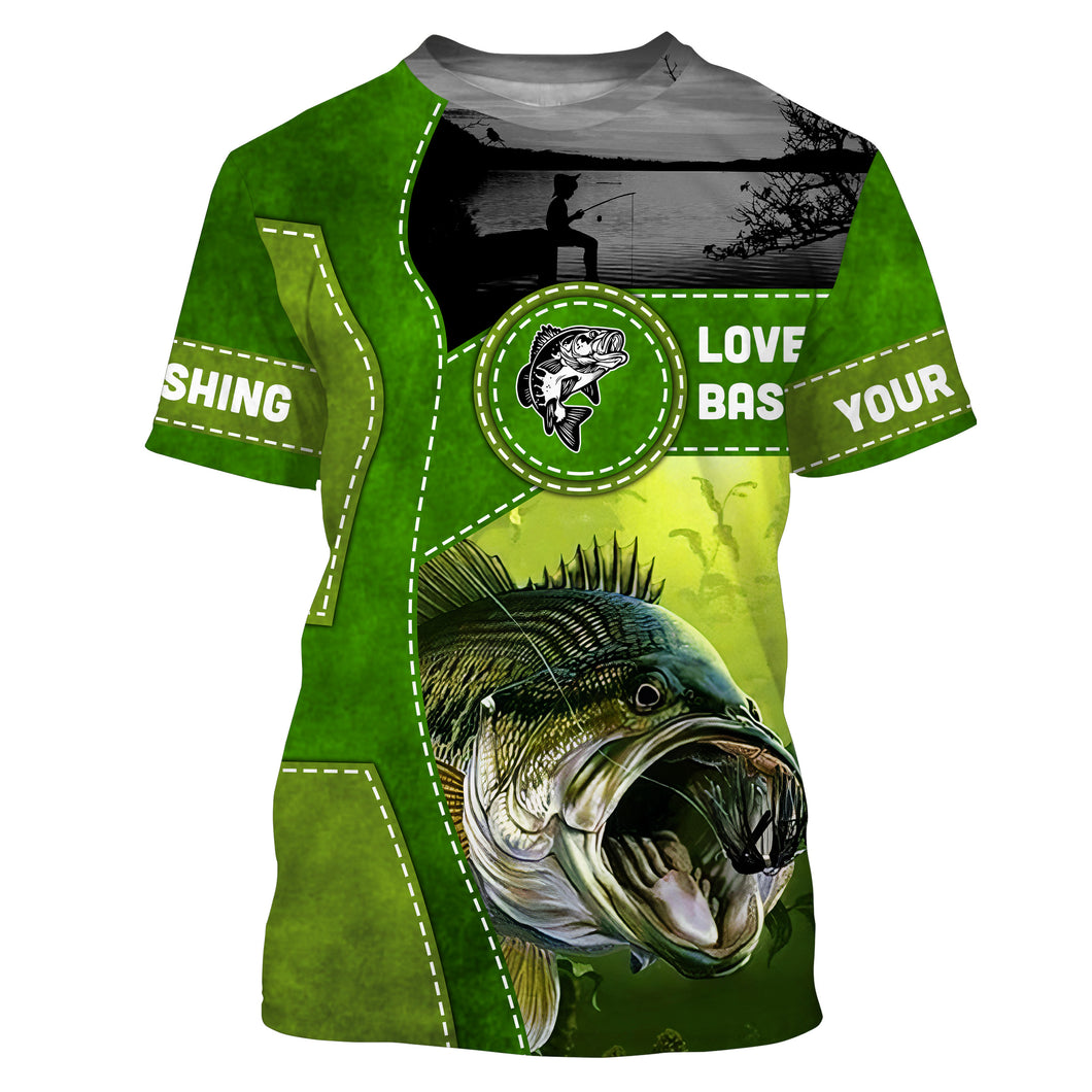 Personalized Largemouth Bass Fishing Love Bass Green All Over Printed T-shirt - SDF60