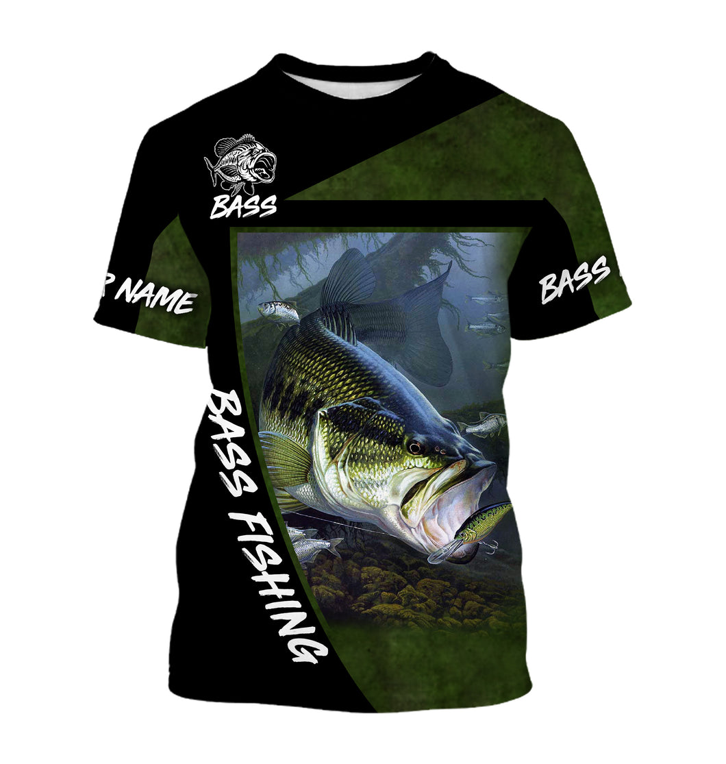 Green Bass Fishing Custom Name All-over Print Unisex fishing T-shirt, Bass Fishing Jerseys - SDF37