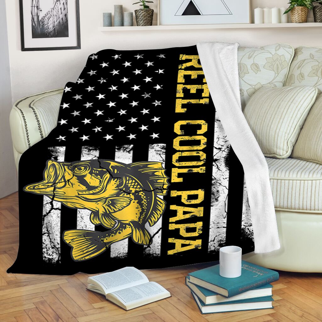 Fishing reel cool papa American flag Bass fishing Fleece blanket Father's day gifts - FSD1240