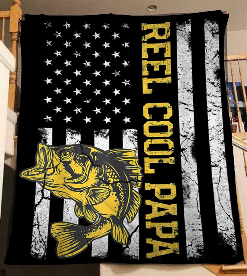 Fishing reel cool papa American flag Bass fishing Fleece blanket Father's day gifts - FSD1240