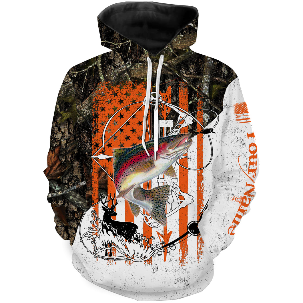 Fishing and Hunting American Flag Camo Trout Deer Hunting Custom Name 3D All Over Printed Hoodie SDF40
