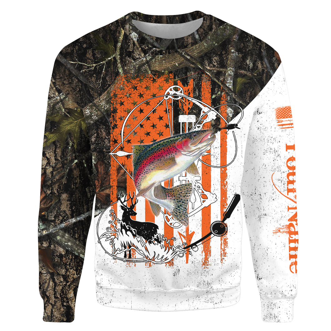 Fishing and Hunting American Flag Camo Trout Deer Hunting Custom Name 3D All Over Printed Crew Neck Sweatshirt SDF40