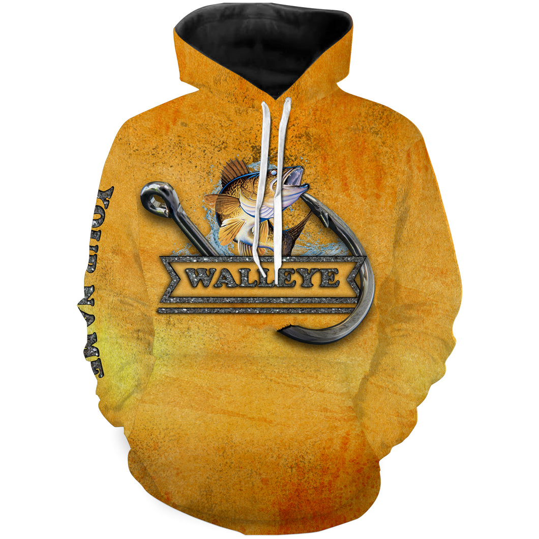 Walleye Fishing Fish Hook Customized Name All Over Printed Hoodie - Personalized Fishing Gifts SDF41