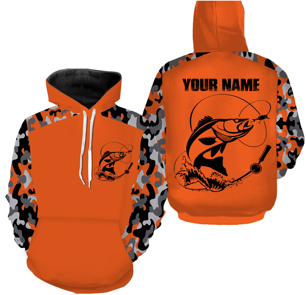 Personalized Walleye Fishing Camouflage Orange Performance Fishing Shirt All Over Printed Hoodie SDF42