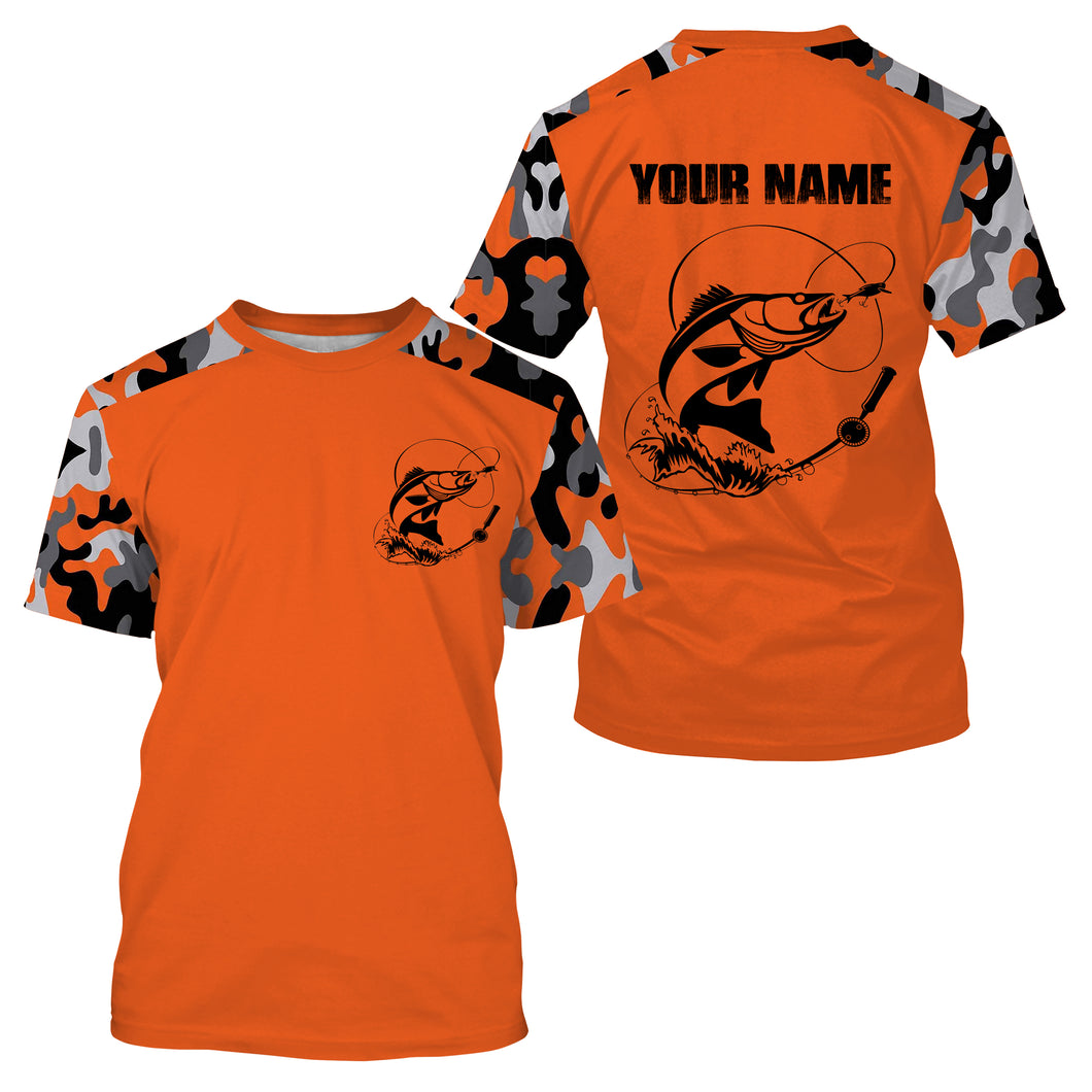 Personalized Walleye Fishing Camouflage Orange Performance Fishing Shirt All Over Printed T-shirt SDF42