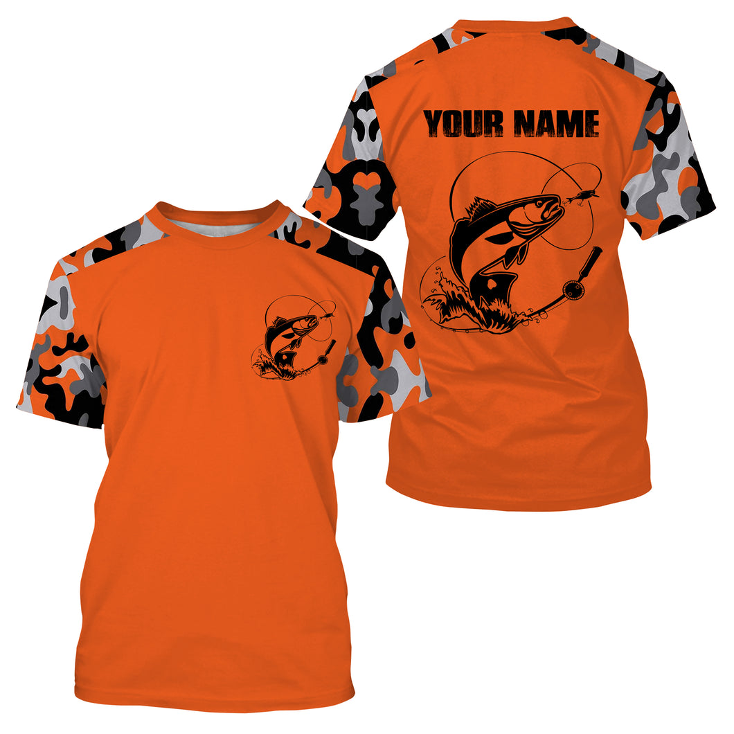 Personalized Redfish (Red Drum) Fishing Camouflage Orange Performance Fishing Shirt All Over Printed T-shirt SDF44