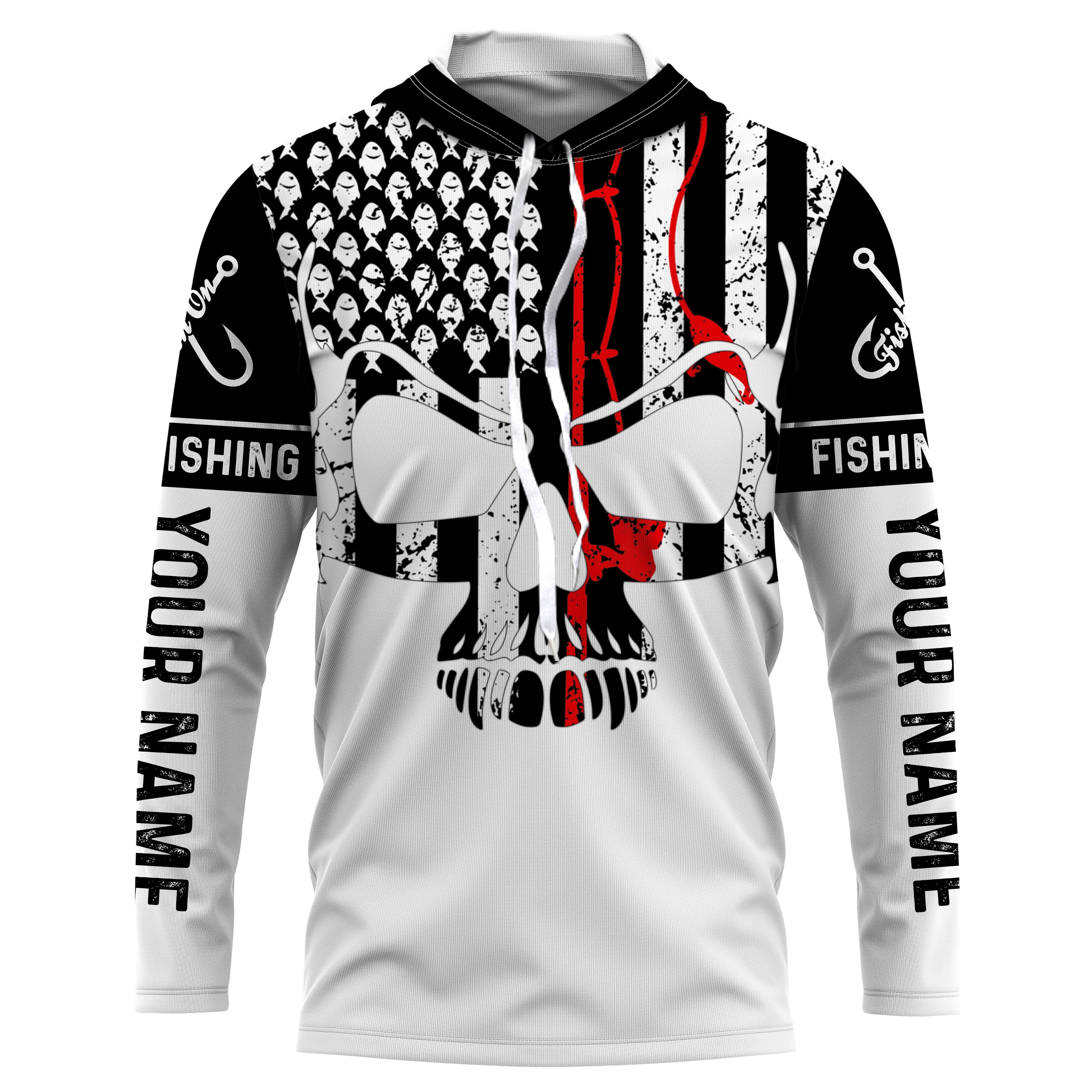 Vintage Fishing American Flag Skull Fishing Custom Name full print shirt | Long sleeve - SDF148