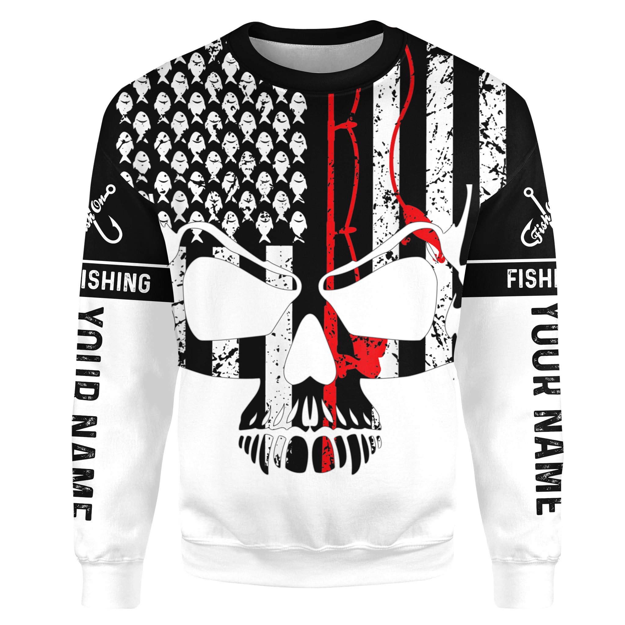 Vintage Fishing American Flag Skull Fishing Custom Name full print shirt | Sweatshirt - SDF148