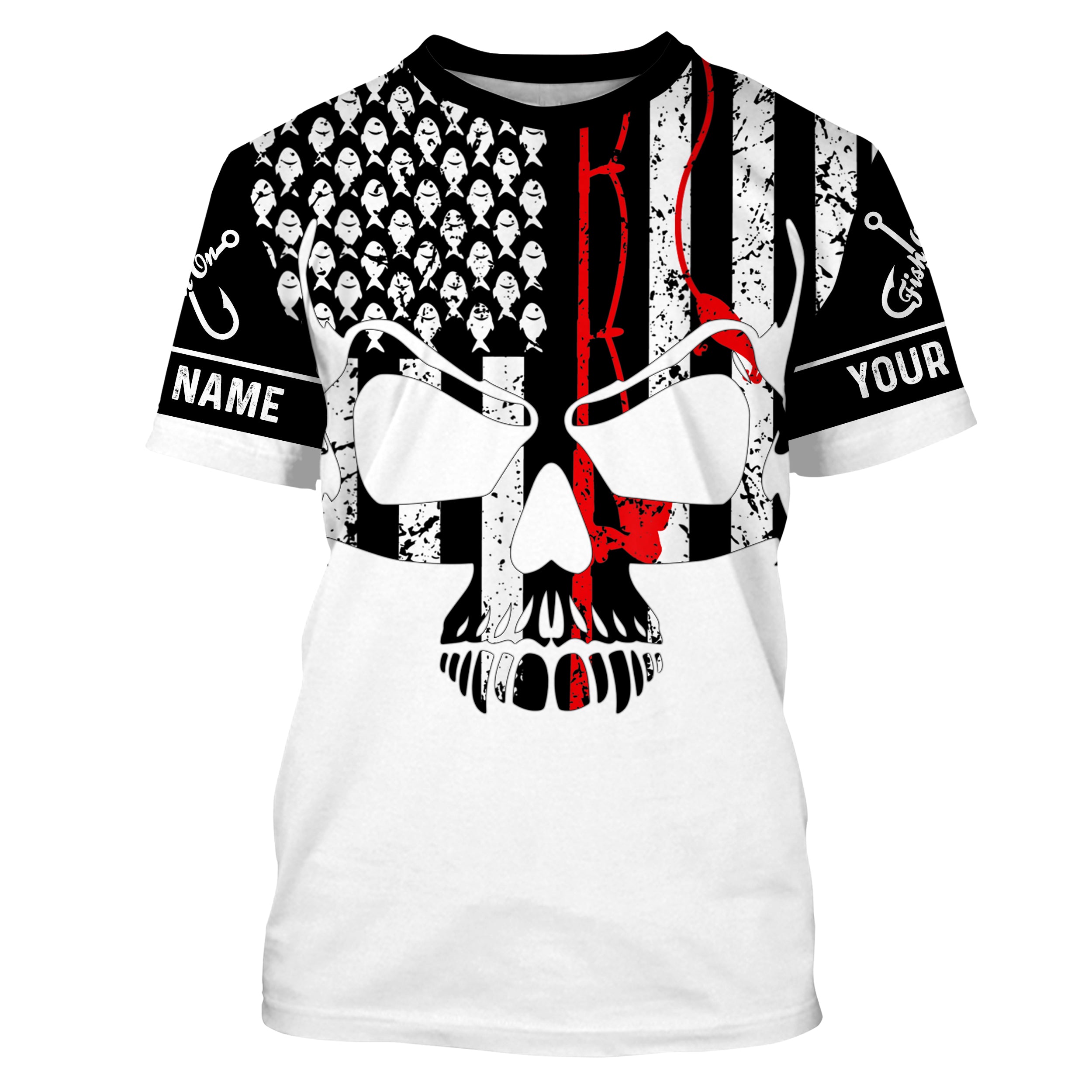 Vintage Fishing American Flag Skull Fishing Custom Name full print shirt | T-shirt - SDF148