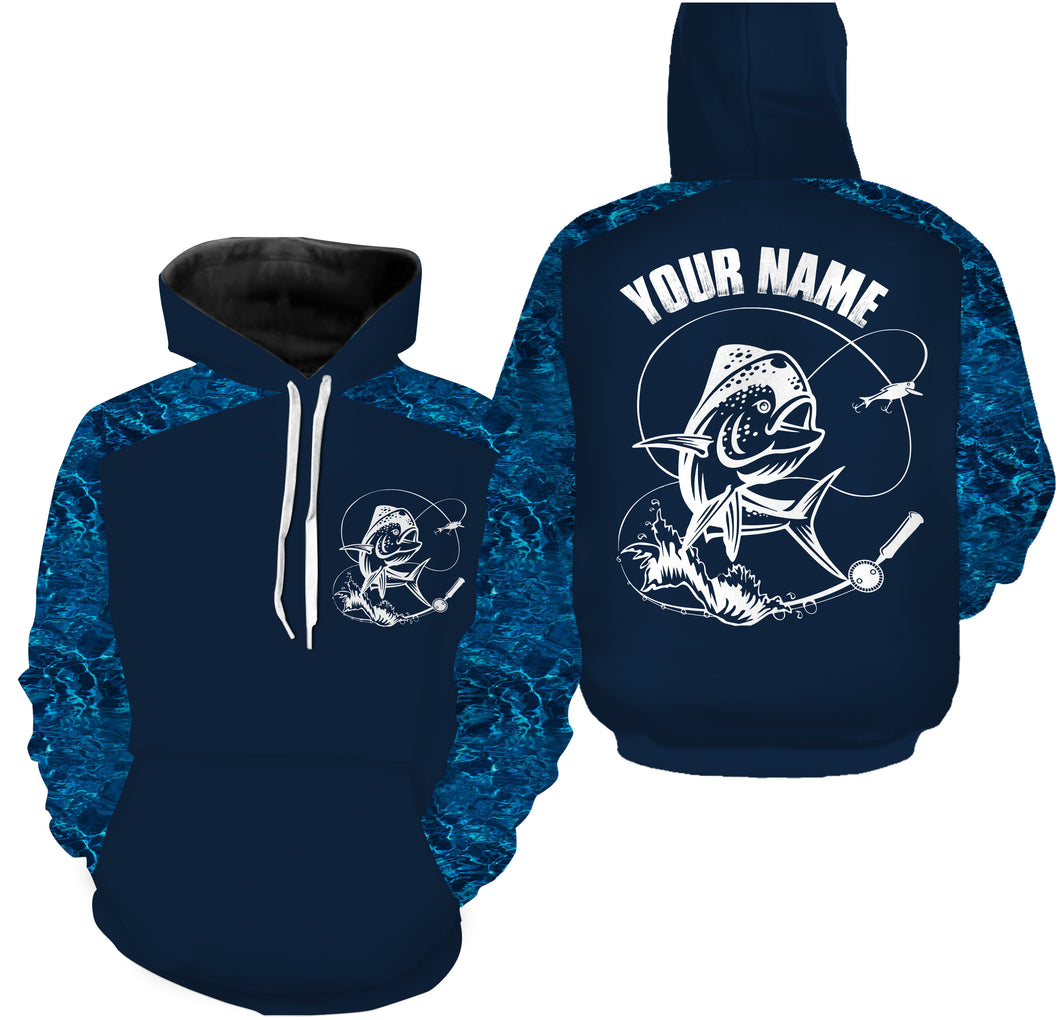 Custom Name Mahi Mahi (Dorado) Fishing Blue Camouflage Fishing Shirt | Hoodie SDF51