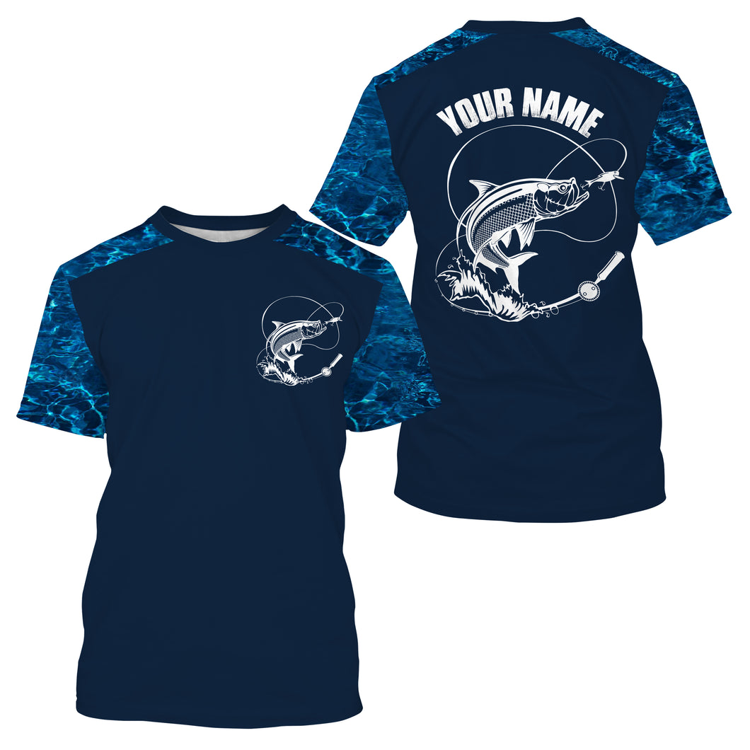 Custom Name Tarpon Fishing Blue Camouflage Fishing Shirt | All Over Printed T-shirt SDF53