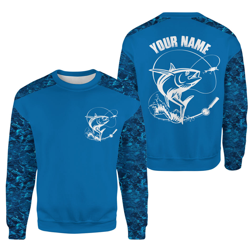 Yellowfin Tuna Fishing Blue Camouflage Performance Fishing Sweatshirt | Dark blue color SDF55