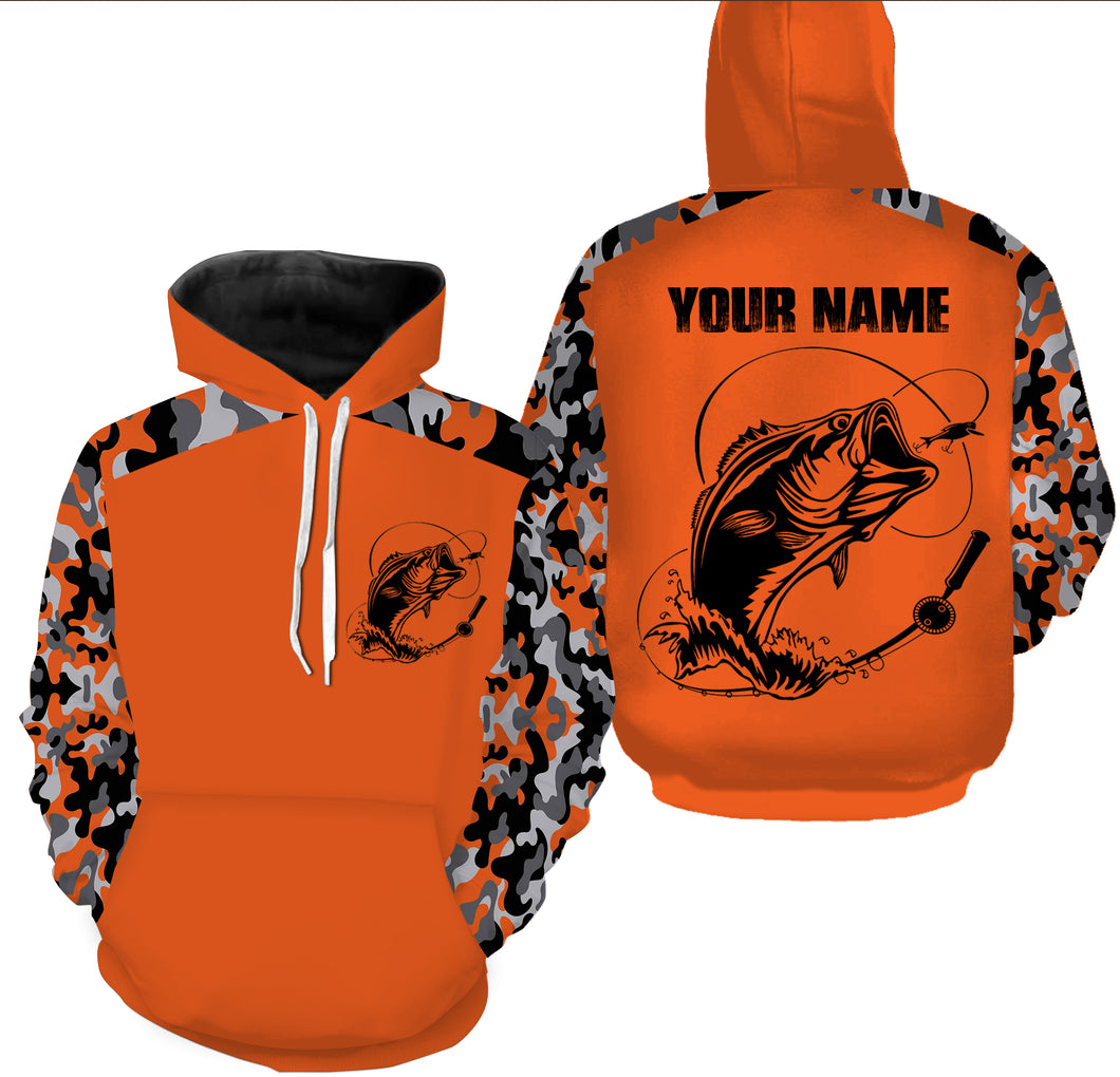 Custom Name Bass Fishing Camouflage Orange camo Fishing Shirt, Hoodie - Bass Fishing Jerseys - SDF32
