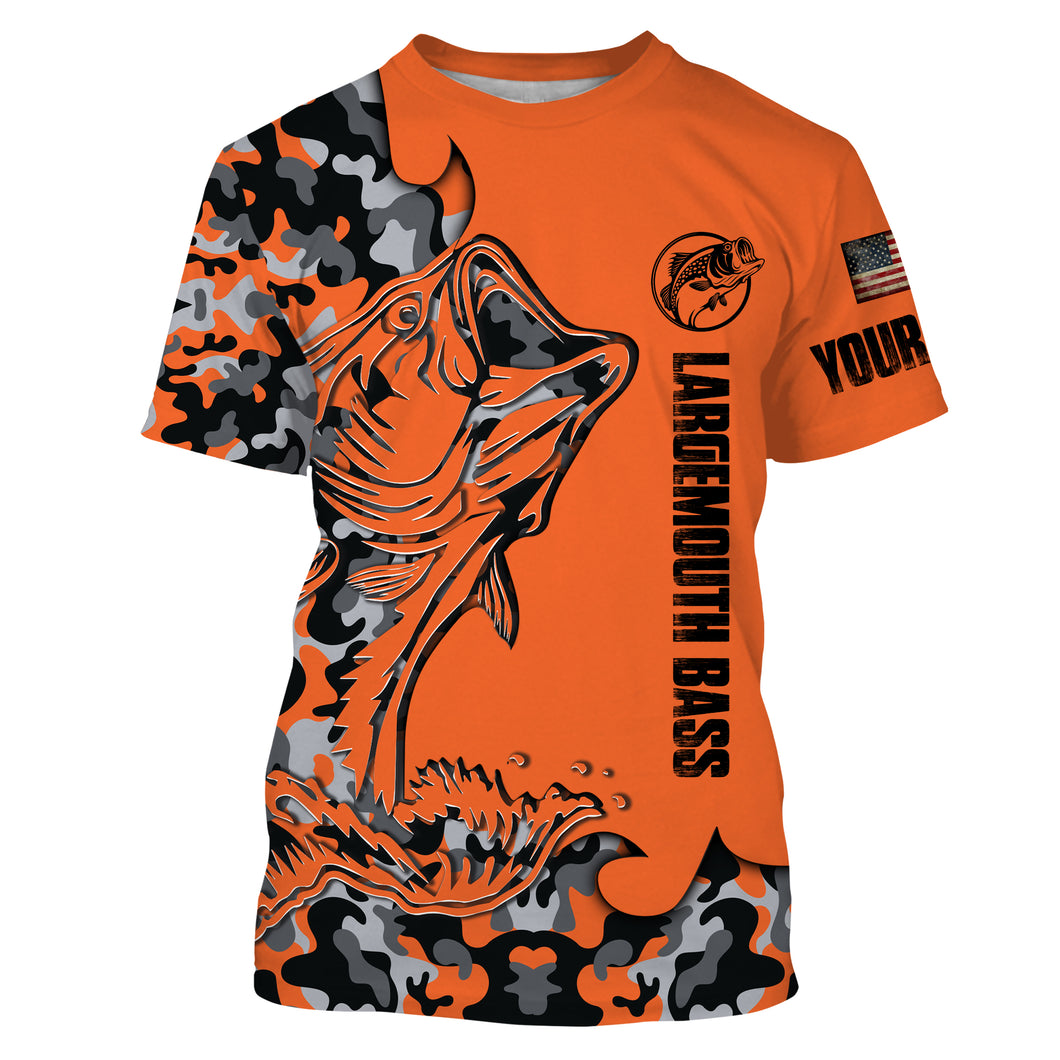 Largemouth Bass Fishing Orange Camouflage custom Name All over printed T-shirt, Fishing Apparel - SDF113