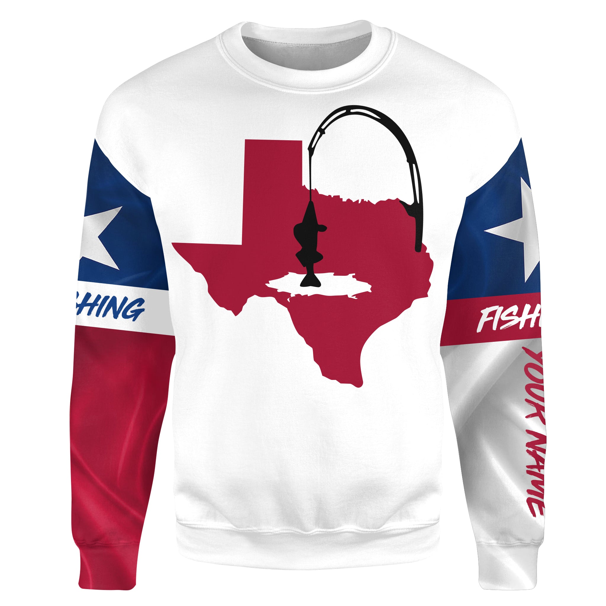 TX Texas Flag Ice Fishing Custom Name Crew Neck Sweatshirt, Personalized Fishing Gifts - SDF117