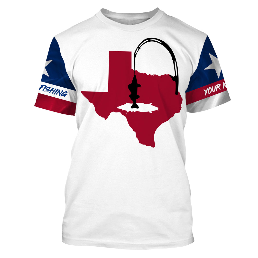 TX Texas Flag Ice Fishing Custom Name T-shirt, Personalized Fishing Gifts - SDF117