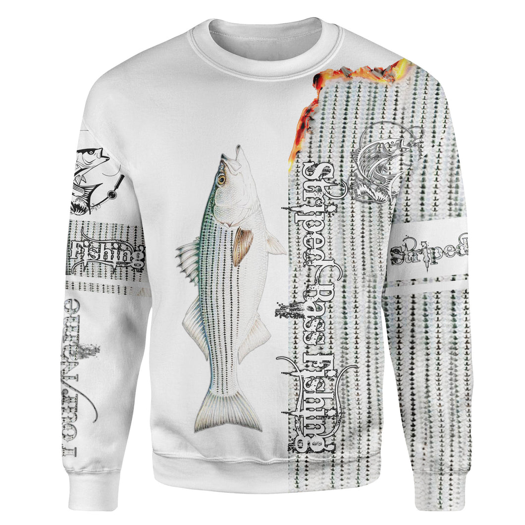 Beautiful Striped Bass Fishing Custom Name Full Printed Crew Neck Sweatshirt Personalized Fishing Gifts - SDF30
