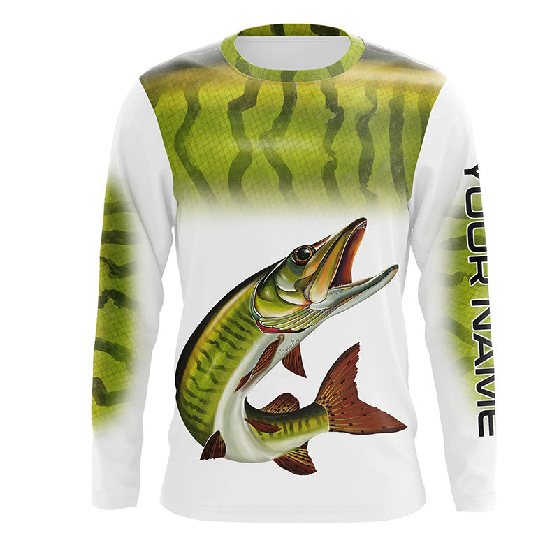 Customized Musky fishing scale fish shirts, long sleeve performance fi