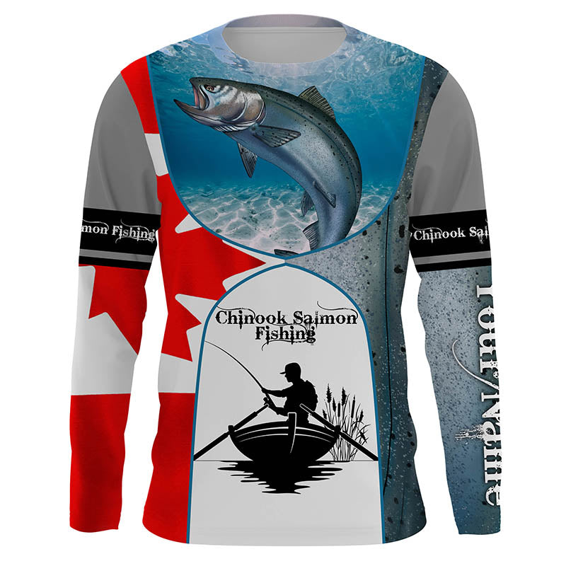 Canadian Flag Chinook Salmon Fishing Custom long sleeve performance Fishing Shirt TTS0205
