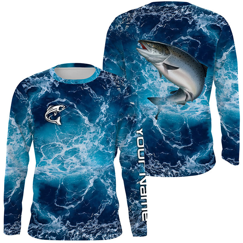Chinook Salmon Fishing Sea Water Customize Name Fishing Shirts, Long Sleeve Fishing Shirts TTS0421