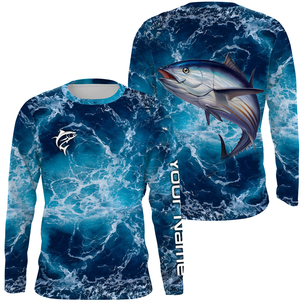 Tuna Fishing Sea Water Customize Name Fishing Shirts, Long Sleeve Fishing Shirts TTS0090