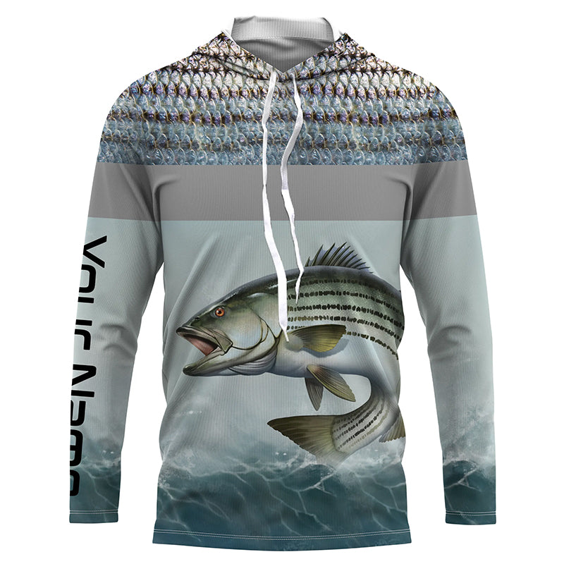 Striped Bass Fishing Long Sleeve Fishing Shirt for Men, UPF Performance Clothing TTS0597