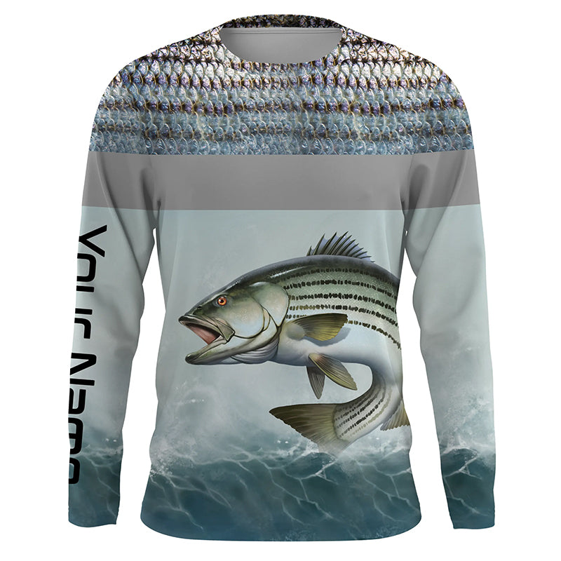 Striped Bass Fishing Long Sleeve Fishing Shirt for Men, UPF Performance Clothing TTS0597